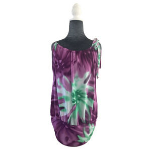 Vintage Y2K Toga Mini Dress Bow Tie Dye Retro Festival Party Club Purple Large